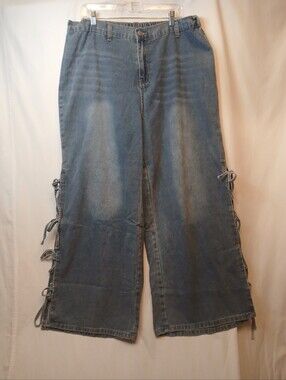 Light Blue Wide Leg Side Split Tie Leg Denim Jeans 2X NWOT